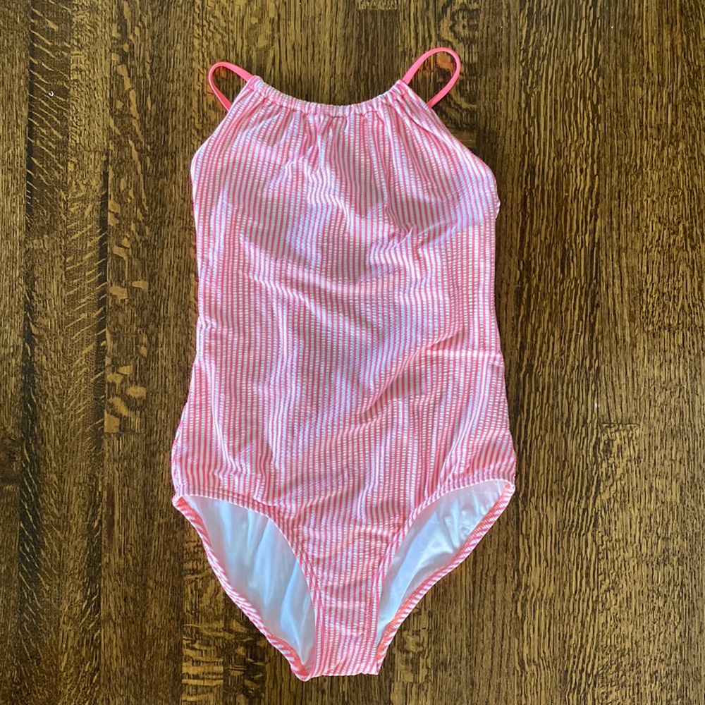 Cute Girls Teen Old Navy Pink White Striped One Piece Bathing Suit Sz XL